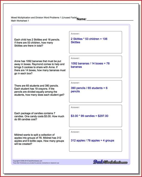Printable Multiplication And Division Word Problems Grade 3 4th Grade