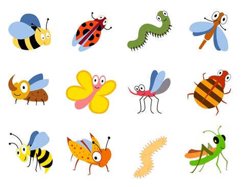 Funny Insects Cute Cartoon Bugs Vector Set By Microvector
