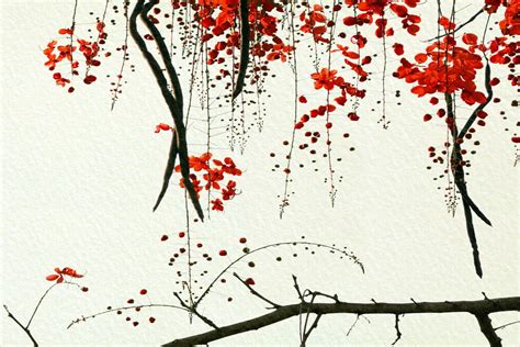 Red Japanese Blossom Wallpaper Mural Murals Wallpaper Cherry