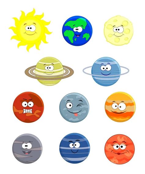 Vector Set Of Cartoon Solar System Planets Solar System Illus — Stock