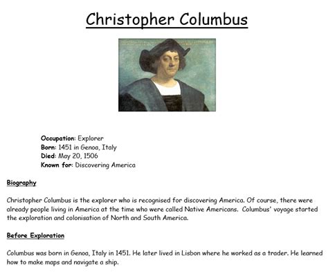 Christopher Columbus Biography Content Classconnect