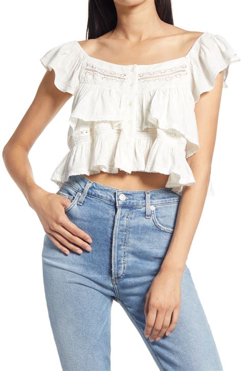 Free People Womens Ruffled Crop Casual Top Novelty Clothing Shoes