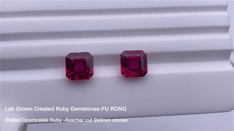 Lab Grown Pulled Czochralski Ruby Red Asscher Cut X Mm Gemstones