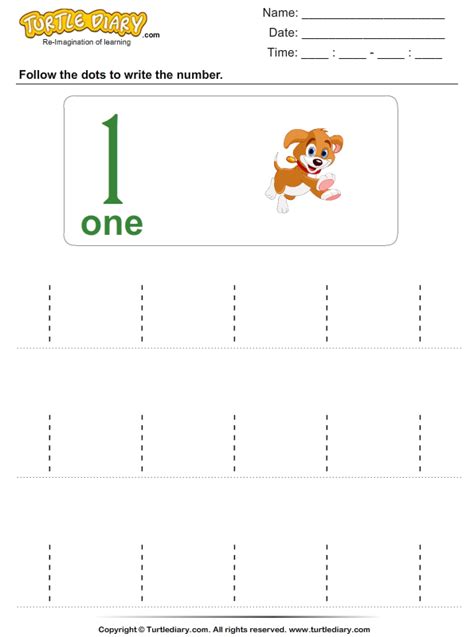 Trace The Number One Worksheet Turtle Diary