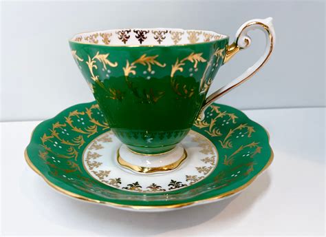 Royal Standard Teacup And Saucer Green Gold Cups Antique Teacups