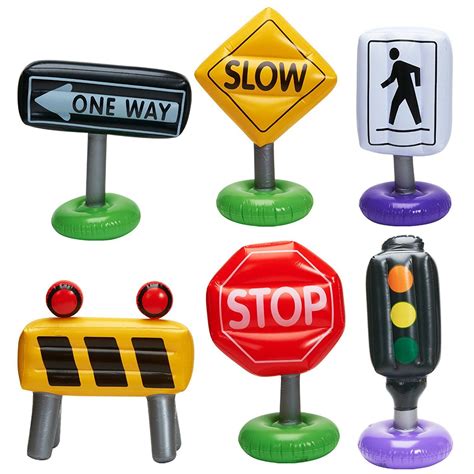 6 Pc Incredible Inflatable Traffic Signs Pretend Play Cars