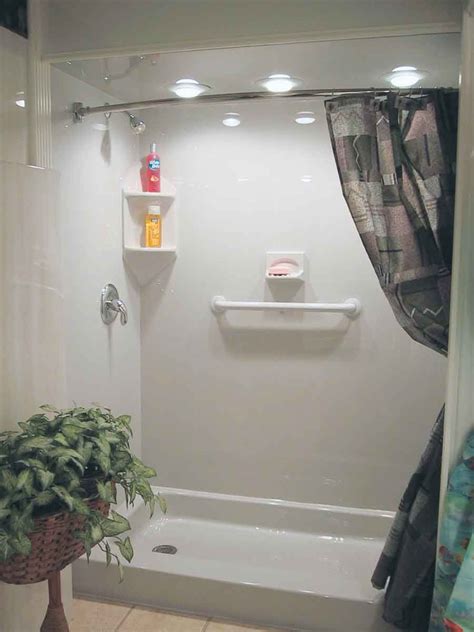 The second thing to consider is whether you need a shower curtain for a standing shower or next to a bathtub. Bathroom , Bathroom Fiberglass Shower Pan : Shower With ...