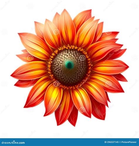 Sunny Delight: Red and Yellow Sunflower Floral Illustration. Stock