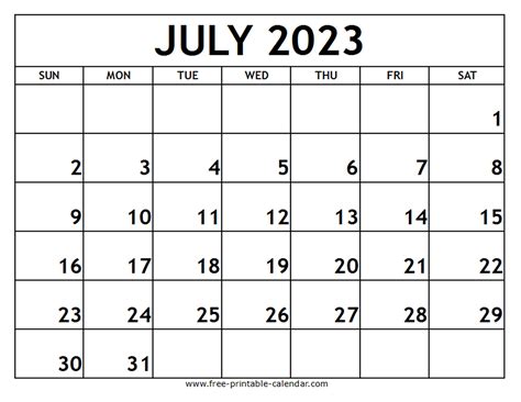 Blank Calendar July 2023 Pdf Mobila Bucatarie 2023