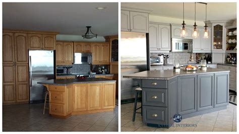 Doors and drawers need to be removed. Before and after painted oak kitchen cabinets in gray ...