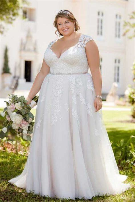 stella york 6391 romantic lace plus size wedding dress with cameo back taffeta and lace