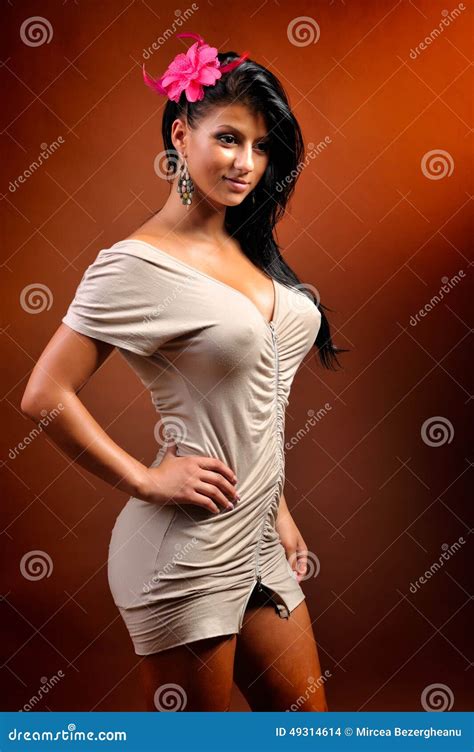 Mulher Sensual Nova Bonita Que Levanta No Vestido Curto Foto De Stock