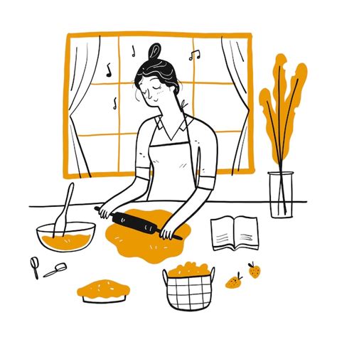 Premium Vector Young Woman Cooking In The Kitchen