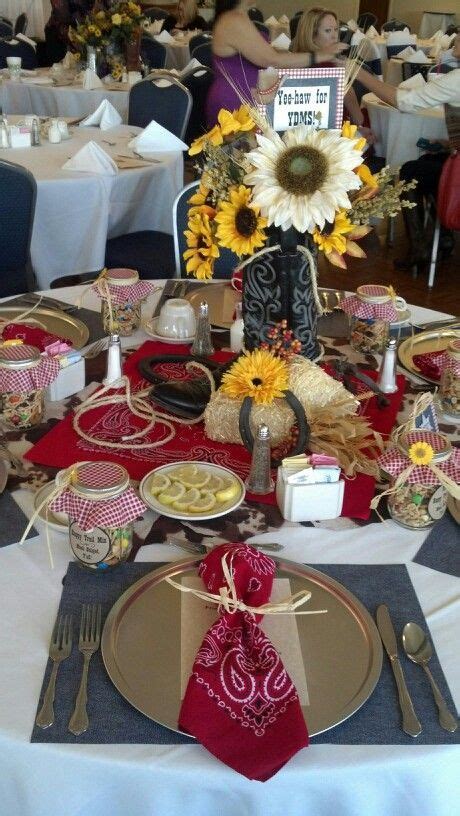 Put the finishing touches on your western shindig with colored tableware, bulk balloons. images of western table decorations | Western themed table ...