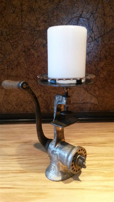 Upcycled Steampunk Meat Grinder Candle Holder Candle Holders Meat Grinder Candles