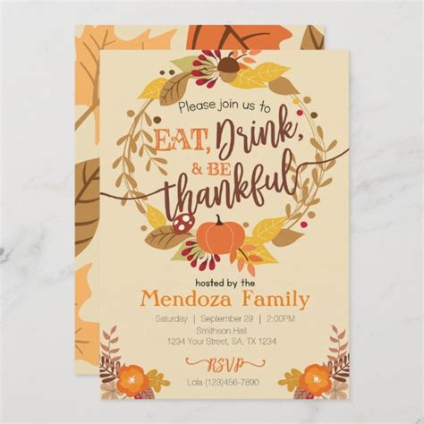 5x7 Dinner Feast Thanksgiving Invitations Invite Your Guests Today