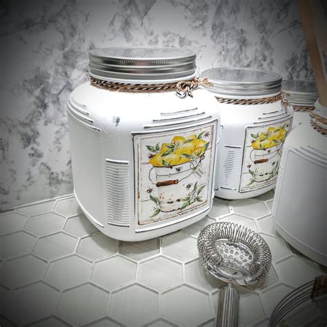 3 Piece Rustic Farmhouse Lemon Canister Setcottage Cracker Etsy