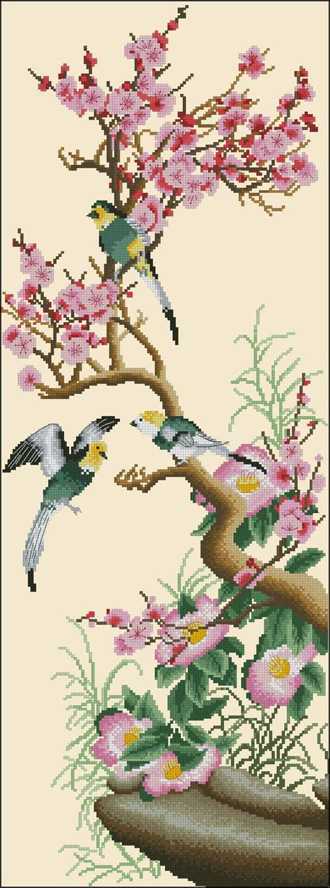 Enjoy our new free minimalist cross stitch pattern! Cross-stitch design "Branch of sakura and birds" | Free ...