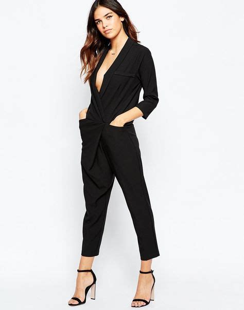 Asos Petite Tuxedo Jumpsuit With Wrap Front And Long Sleeves Latest