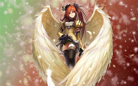 Red Haired Winged Angel Anime Girl Illustration Red Haired Anime Girl