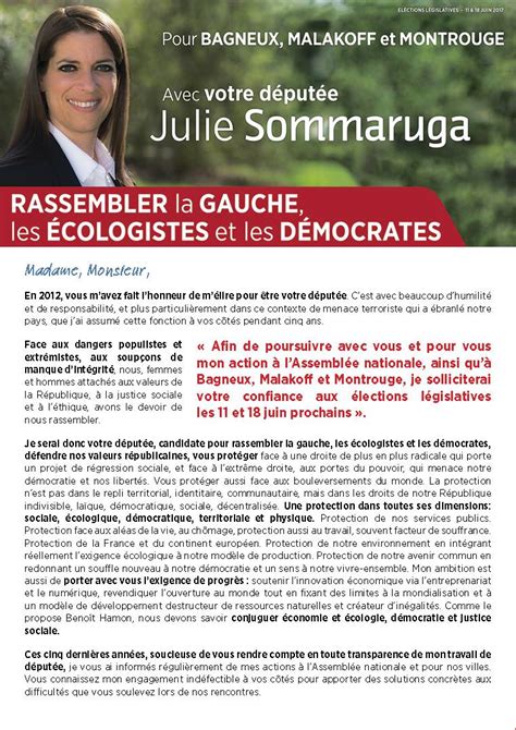 Par dominique perez, publié le 21 may 2007. Lettre de candidature de Julie Sommaruga - Élections ...