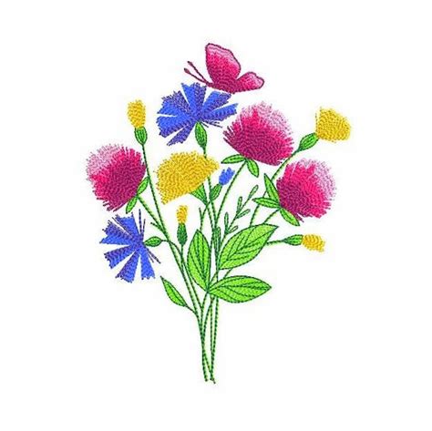 Wildflowers Bouquet Machine Embroidery Design Pink Clover Etsy