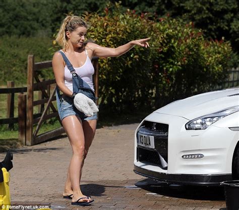 Ola Jordan Gets Wet And Wild In Hotpant Dungarees With Husband James Daily Mail Online