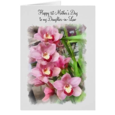 1st Mothers Day To Daughter In Law Pink Orchids Card Zazzle