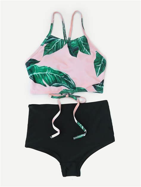 Shop Jungle Print High Waist Mix And Match Bikini Set Online Shein Offers Jungle Print High Waist