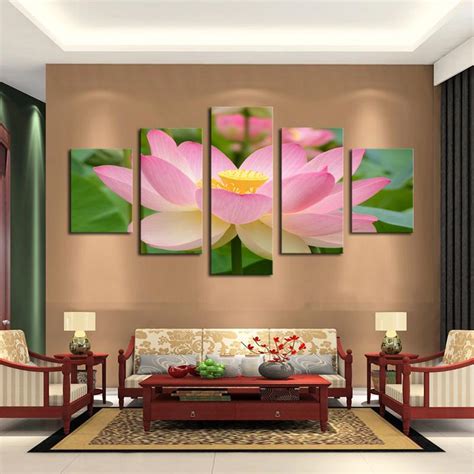 2018 Modern Wall Art 5 Panel Lotus Painting Living Room