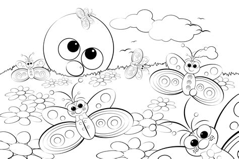 Planse de colorat pentru copii. sfatulparintilor.ro desene de colorat, peisaj cu fluturi ...