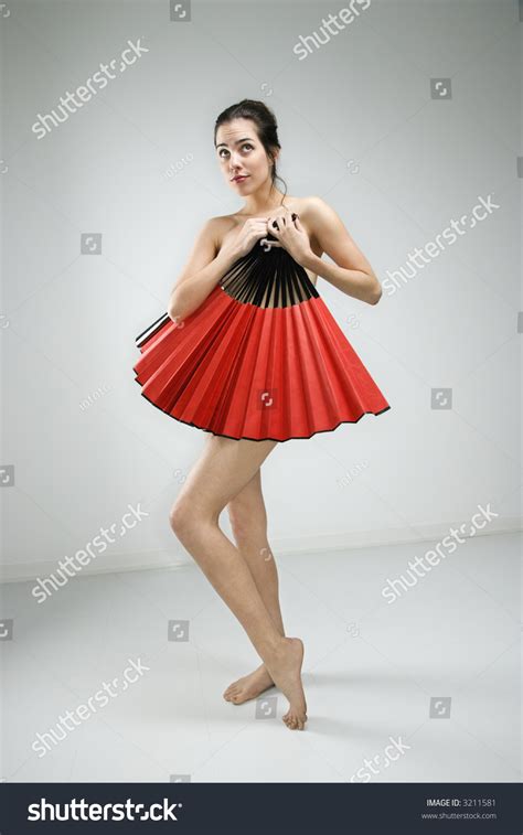 Nude Caucasian Woman Holding Fan Covering Stock Photo Edit Now