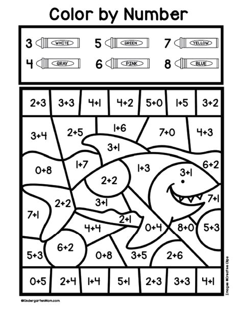 Addition Color By Number Worksheets Kindergarten Mom