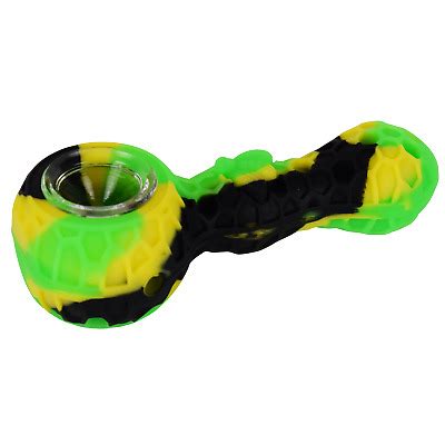 Unbreakable Silicone Tobacco Smoking Pipe W Glass Bowl Honeycomb