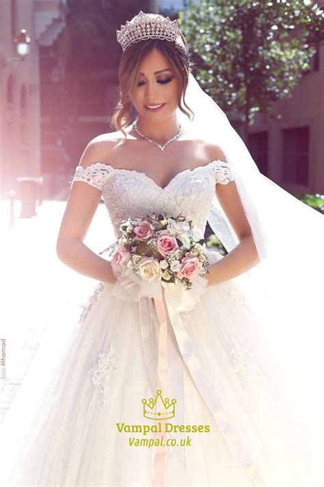 Whatever you're shopping for, we've got it. White Off The Shoulder Short Sleeve Lace Ball Gown Wedding ...