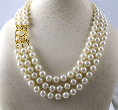 14k Three Strand Pearl Necklace Vintage Signed 14k Dm Lind Triple Strand Pearls Heavy Hand