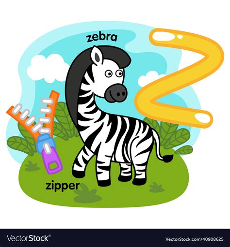 Alphabet Isolated Letter Z Zebra Zipper Royalty Free Vector