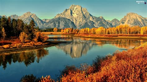 River Mountains Autumn Forest Beautiful Views