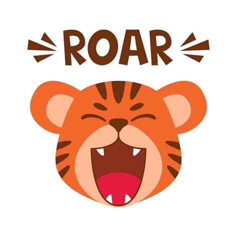 Flat Cute Tiger Open Mouth Roar Trendy Scandinavian Style Cartoon