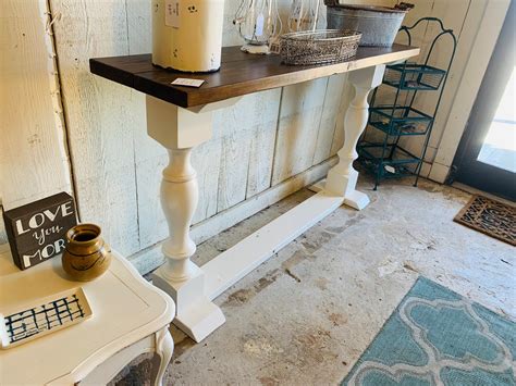Rustic Farmhouse Entryway Table With Shelve And Turned Legs Etsy