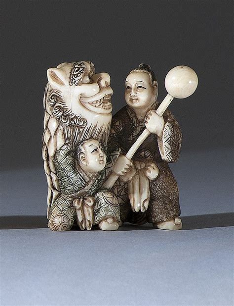 polychrome ivory netsuke depicting two figures on by eldred s netsuke japanese art japan art