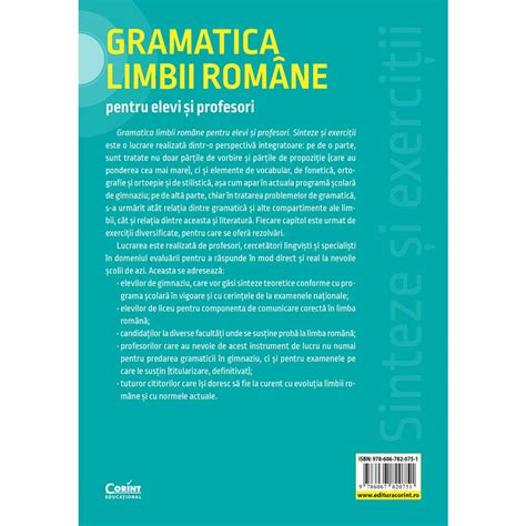 Gramatica Limbii Române Pentru Elevi și Profesori Sinteze și Exerciții