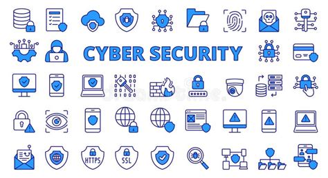 Cyber Security Icon Line Design Blue Cyber It Security Technology