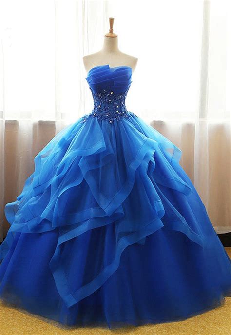 Sweetheart Royal Blue Tulle Long Ball Gown Strapless Lace Up Long