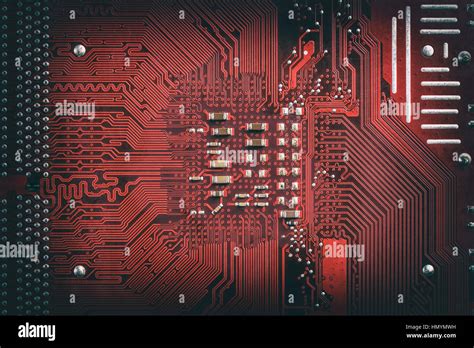 Close Up Of The Red Circuit Board Background Stock Photo Alamy
