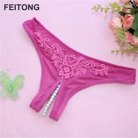 Feitong Panties Women Thongs Sexy Women Pearl G String And Thongs Solid