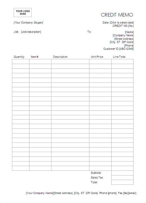 Memo Invoice Credit Templates 10 Free Word Excel And Pdf Formats