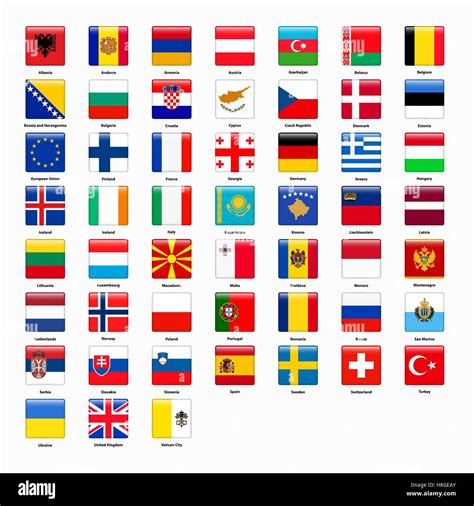 Satz Von Flaggen Aller Länder Europas Vektor Illustration Stock