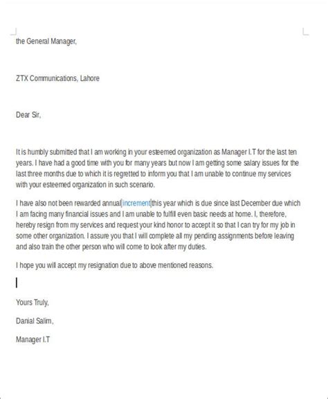 Free Resignation Letter With Reason Samples Template In Pdf Word