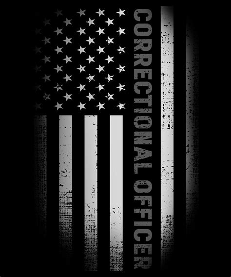 Correctional Officer Thin Silver Line American Flag Digital Art By